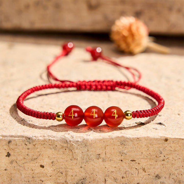 Buddha Stones Angel Number Red String Red Agate Beads Luck Braided Adjustable Bracelet - 444 Angel Number - Red String(Wrist Circumference 15-22cm) - image 0