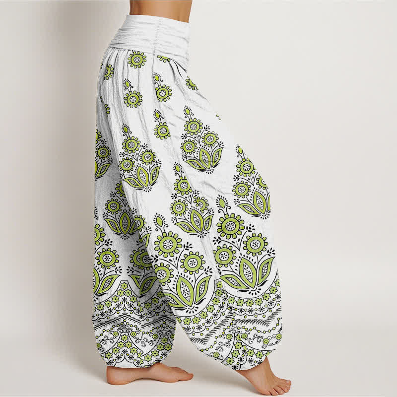 Buddha Stones Pure Cotton Mandala Floral Pattern Women's Elastic Waist Harem Pants - image 7