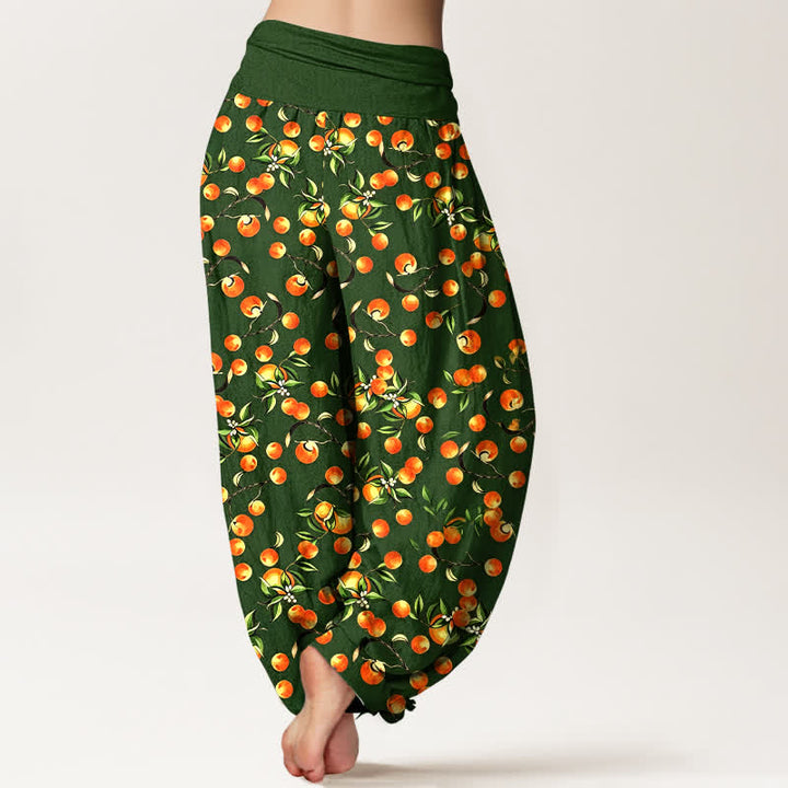 Buddha Stones Pure Cotton Mandarin Fruit Leaf Pattern Women's Elastic Waist Harem Pants - image 2