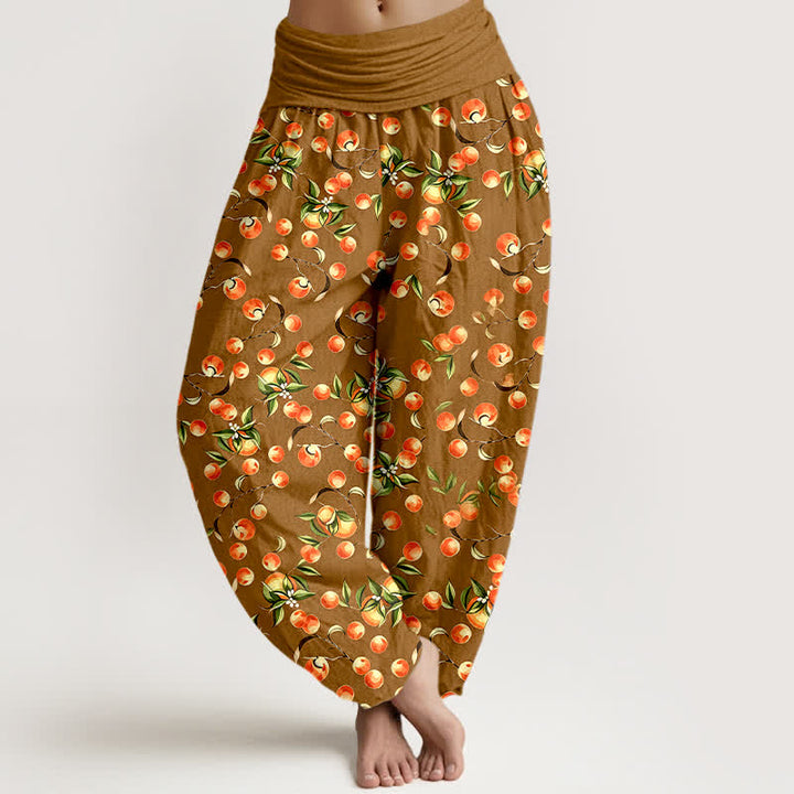 Buddha Stones Pure Cotton Mandarin Fruit Leaf Pattern Women's Elastic Waist Harem Pants - Peru - US16，UK/AU20，EU48 (3XL) - image 3