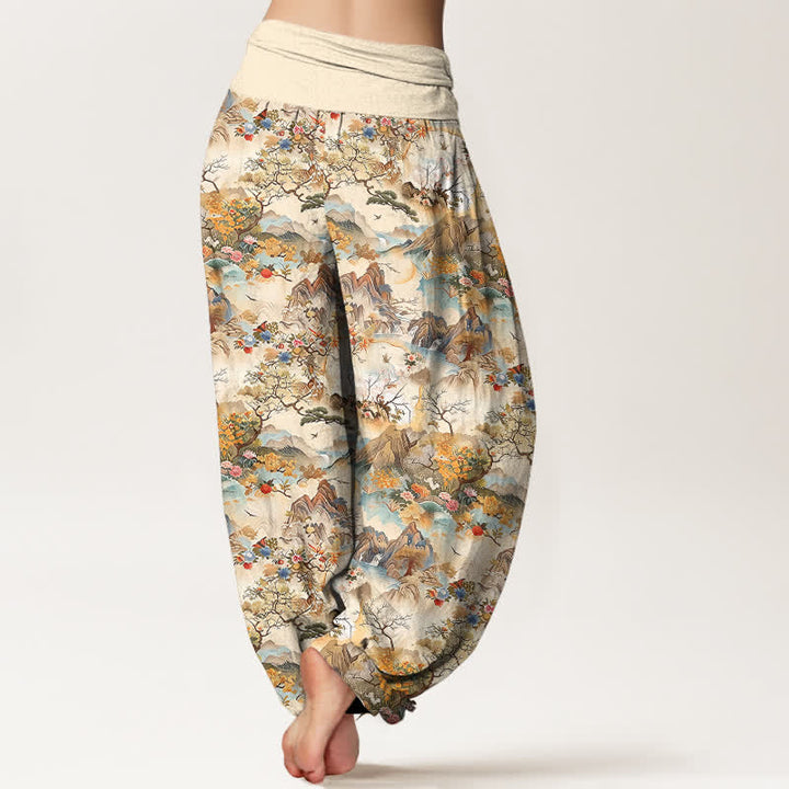 Buddha Stones Cotton Oriental Landscape Pattern Women's Elastic Waist Harem Pants - image 2