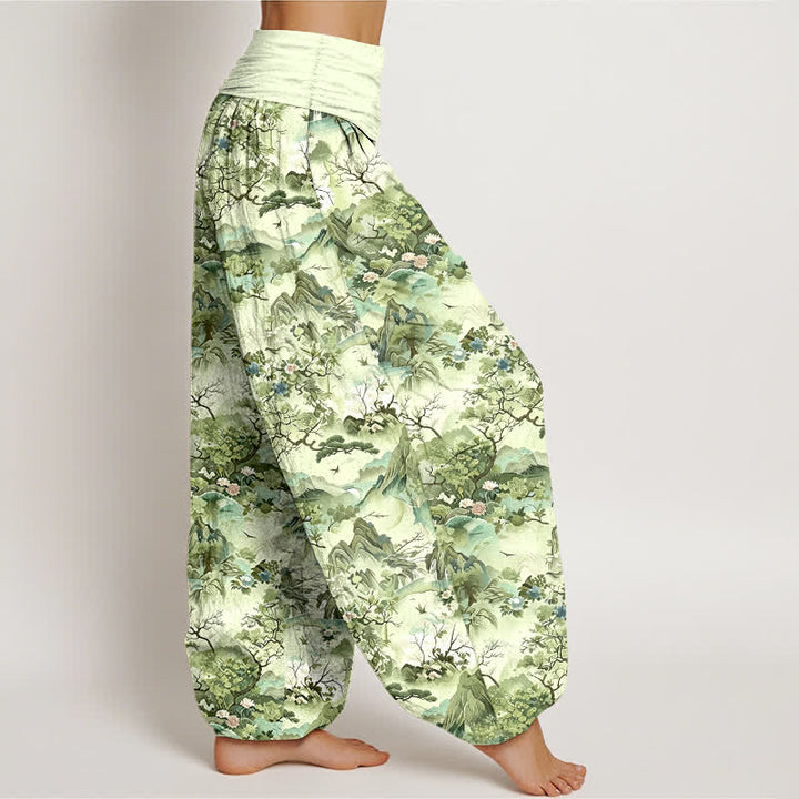 Buddha Stones Cotton Oriental Landscape Pattern Women's Elastic Waist Harem Pants - image 7