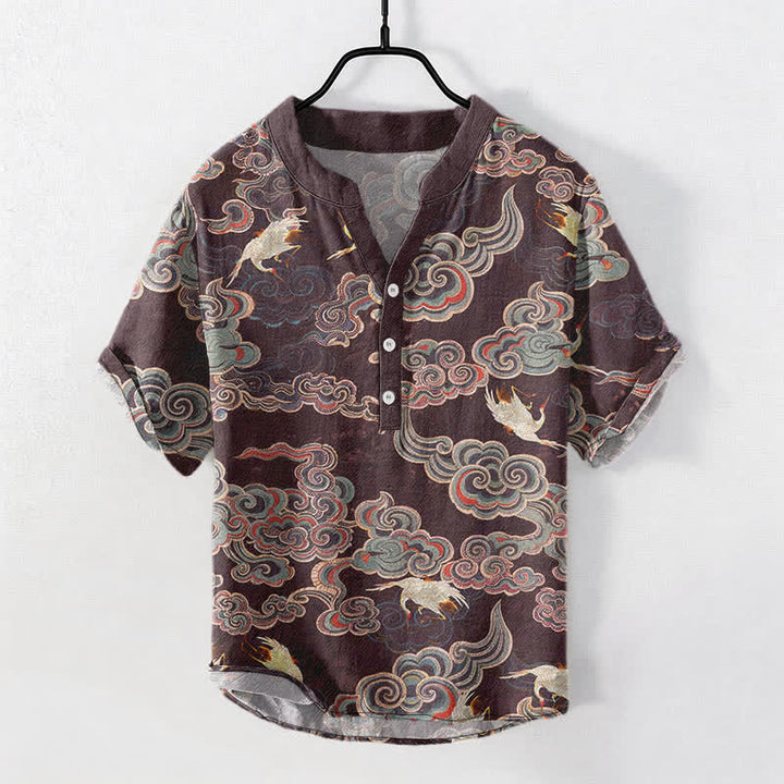 Buddha Stones Cotton Koi Fish Lotus Pattern Men's Short Sleeve Half Button Shirt - Sienna - US/UK/AU50，EU60 (5XL) - image 7