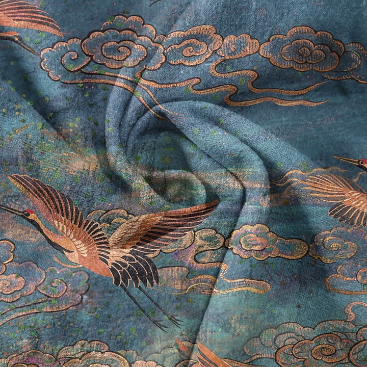 Buddha Stones Cotton Flying Crane Cloud Pattern Men's Short Sleeve Half Button Shirt - image 4