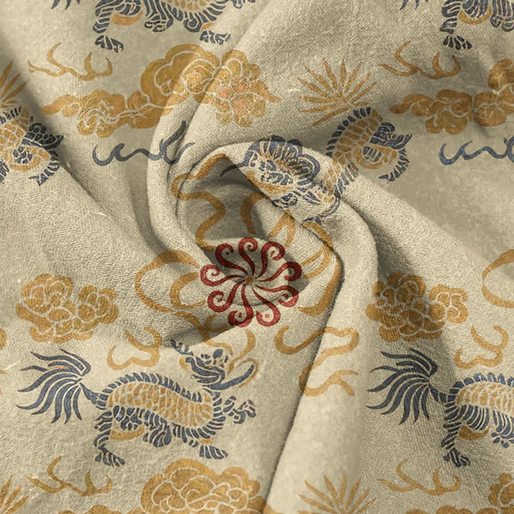 Buddha Stones Cotton Oriental Floral Cloud Wave Pattern Men's Short Sleeve Half Button Shirt - image 2