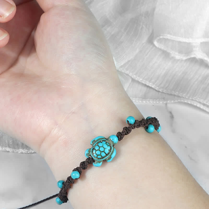 Buddha Stones Turquoise Turtle Design Braided Rope Protection Bracelet - image 19