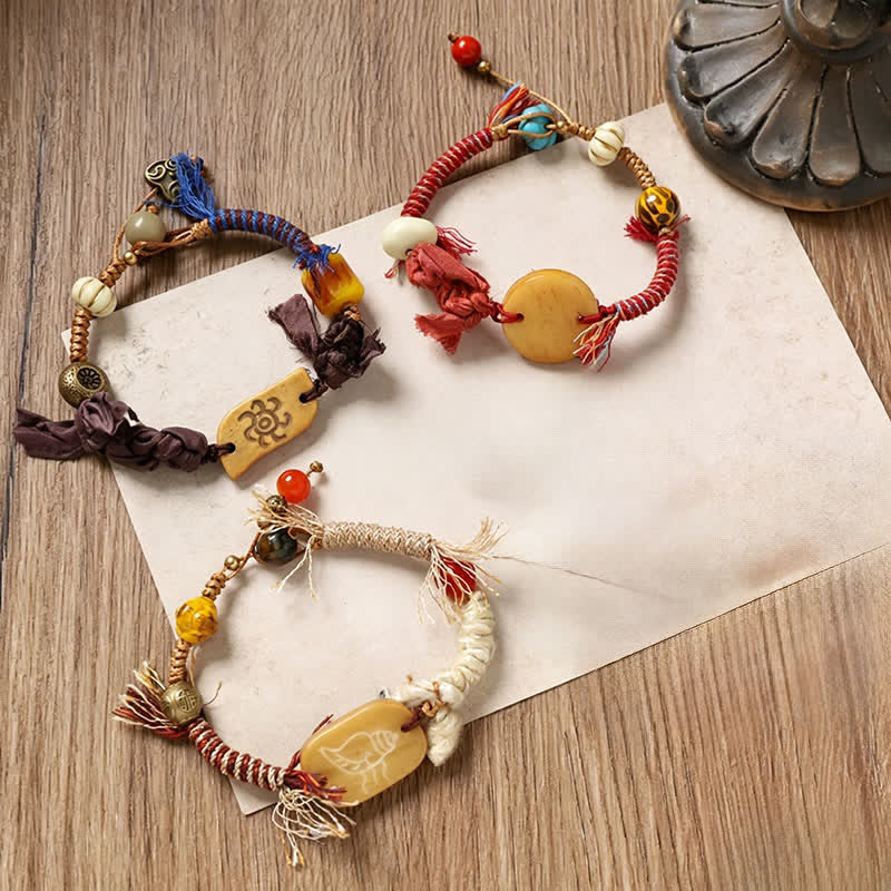 Buddha Stones Bone Fu Character Braided Rope Peace Bracelet - image 10