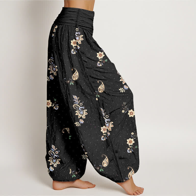 Buddha Stones Pure Cotton Boho Paisley Floral Pattern Women's Elastic Waist Harem Pants - image 2