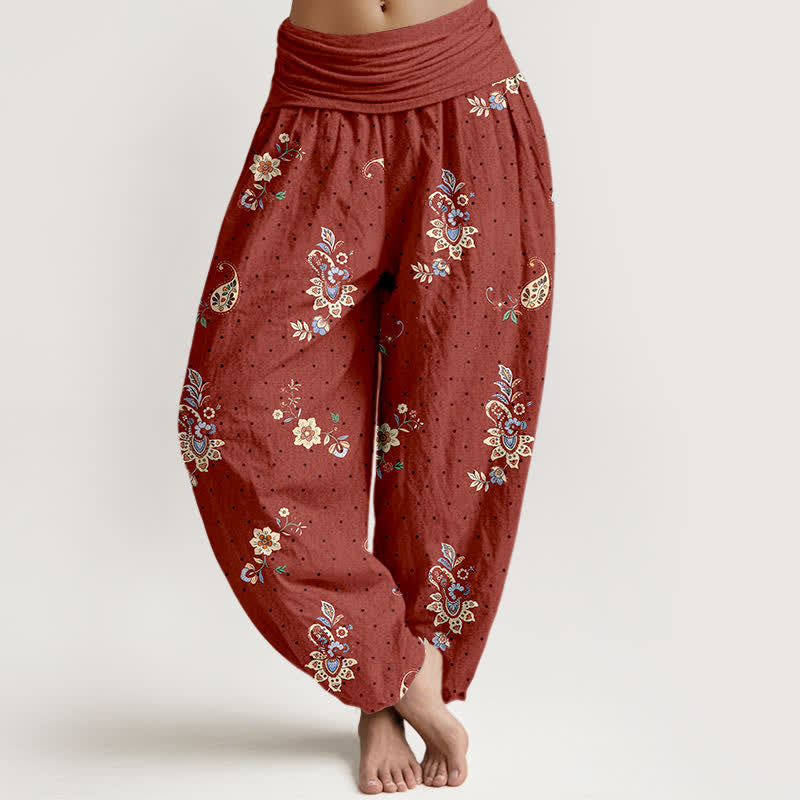 Buddha Stones Pure Cotton Boho Paisley Floral Pattern Women's Elastic Waist Harem Pants - Sienna - US16，UK/AU20，EU48 (3XL) - image 5