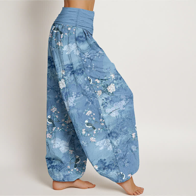 Buddha Stones Pure Cotton Floral Bird Pattern Women's Elastic Waist Harem Pants - image 10