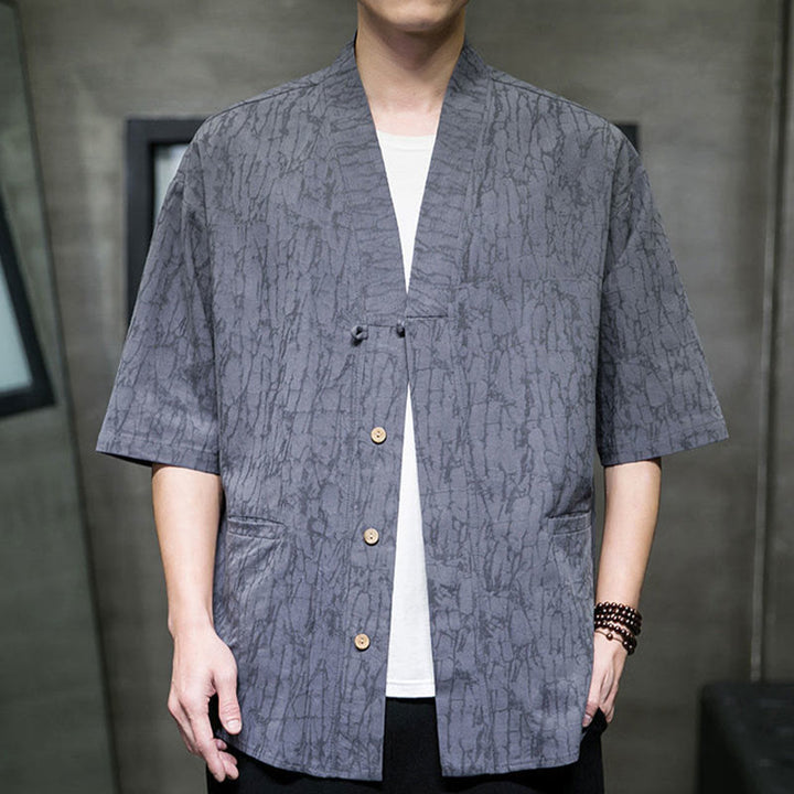 Buddha Stones Summer V-Neck Buttons Shattered Pattern Men's Short Sleeve Shirt With Pockets - image 7