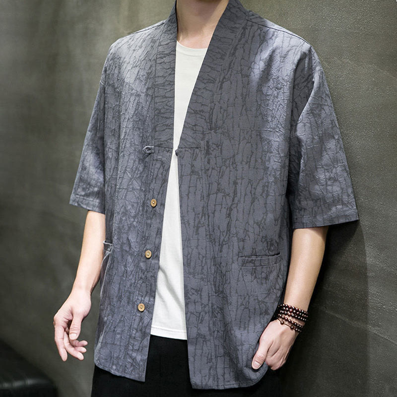Buddha Stones Summer V-Neck Buttons Shattered Pattern Men's Short Sleeve Shirt With Pockets - image 9