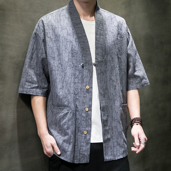 Buddha Stones Summer V-Neck Buttons Shattered Pattern Men's Short Sleeve Shirt With Pockets - image 2