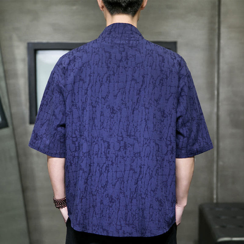 Buddha Stones Summer V-Neck Buttons Shattered Pattern Men's Short Sleeve Shirt With Pockets - image 16