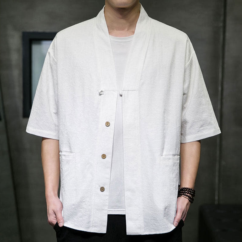Buddha Stones Summer V-Neck Buttons Shattered Pattern Men's Short Sleeve Shirt With Pockets - image 29