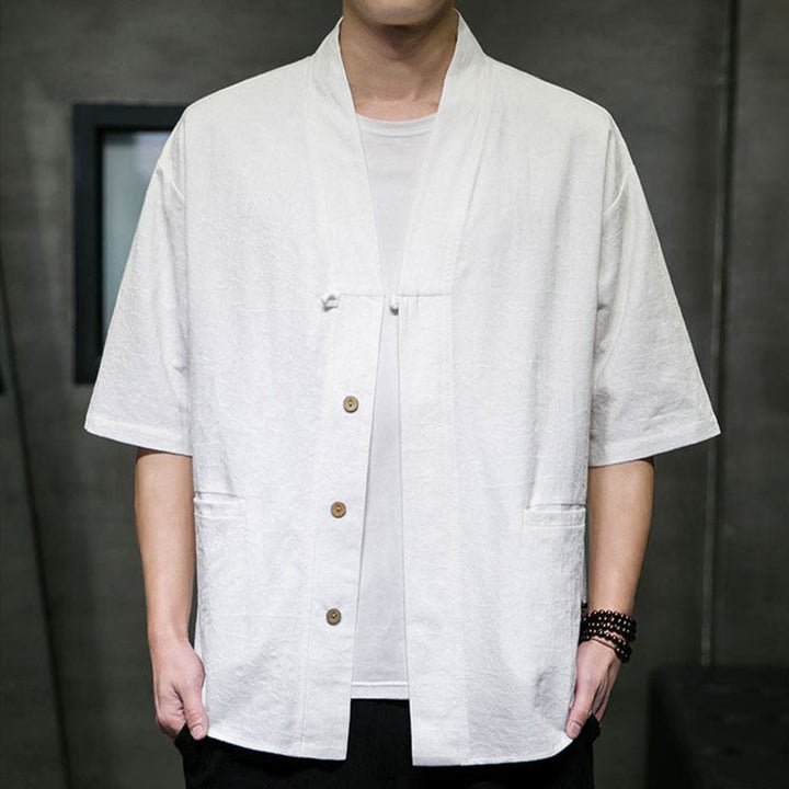 Buddha Stones Summer V-Neck Buttons Shattered Pattern Men's Short Sleeve Shirt With Pockets - image 29
