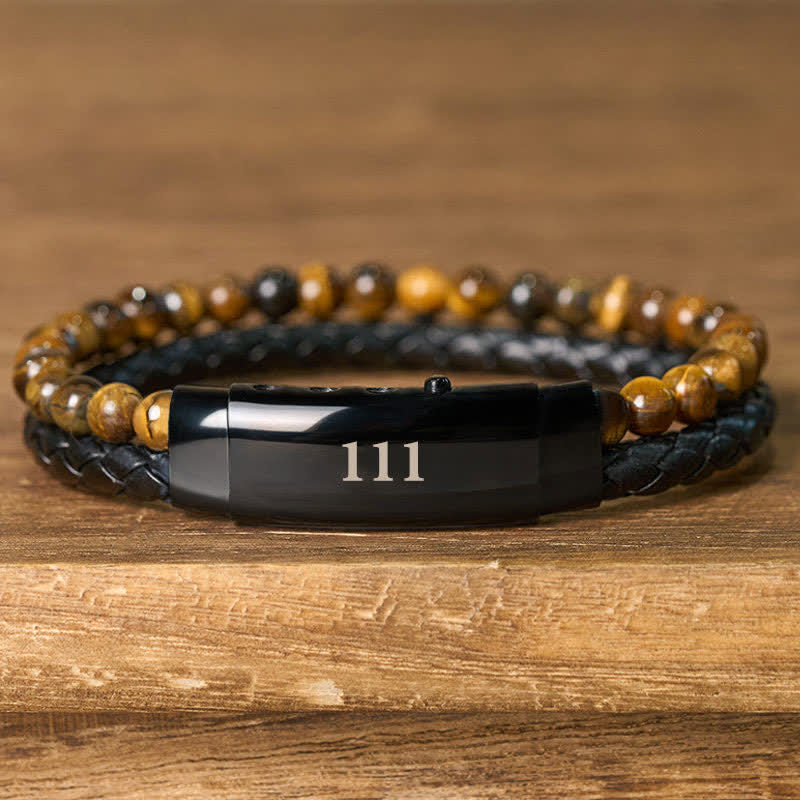 Buddha Stones Tiger Eye Angel Numbers Double Wrap Leather Faith Bracelet - image 3