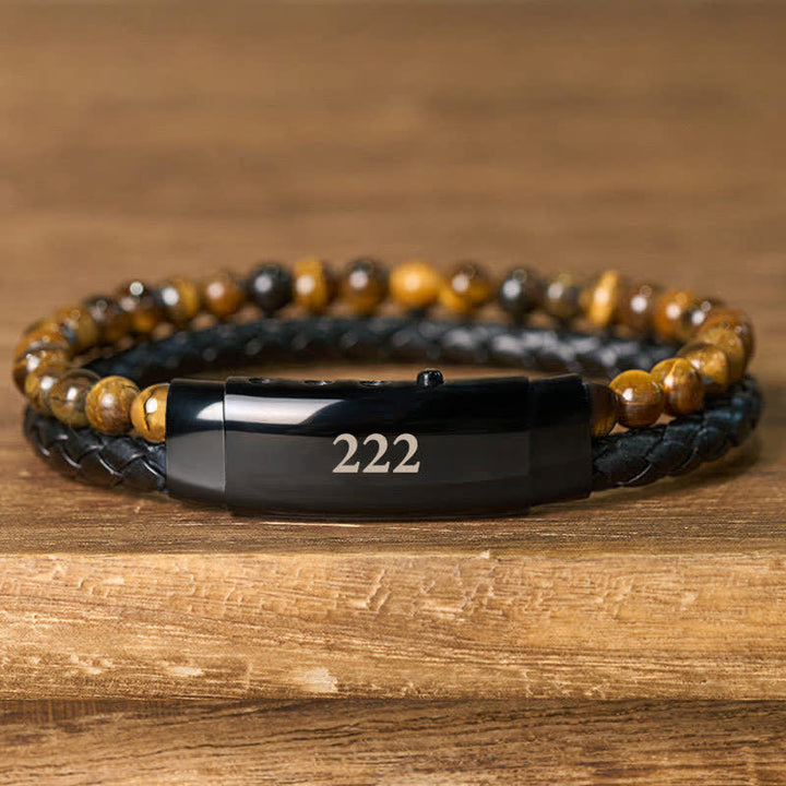 Buddha Stones Tiger Eye Angel Numbers Double Wrap Leather Faith Bracelet - image 13