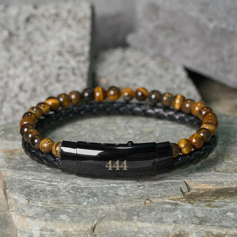 Buddha Stones Tiger Eye Angel Numbers Double Wrap Leather Faith Bracelet - Tiger Eye(Wrist Circumference: 18-19cm) - 444 - image 19