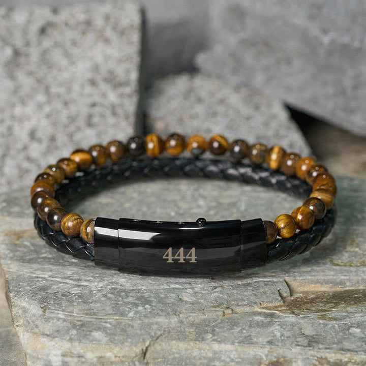 Buddha Stones Tiger Eye Angel Numbers Double Wrap Leather Faith Bracelet - Tiger Eye(Wrist Circumference: 18-19cm) - 444 - image 19