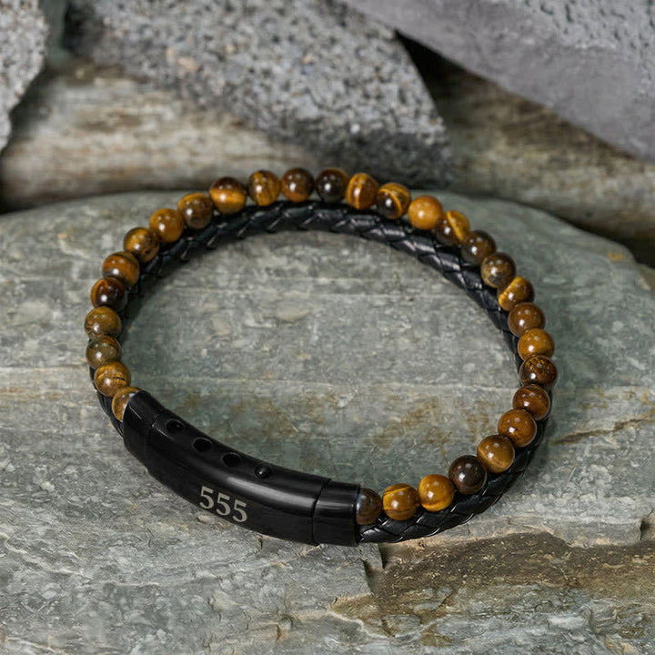 Buddha Stones Tiger Eye Angel Numbers Double Wrap Leather Faith Bracelet - image 24
