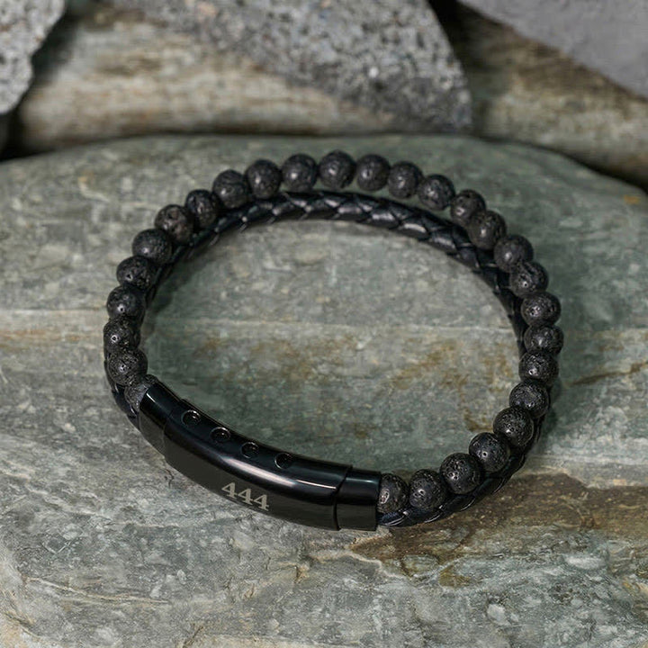 Buddha Stones Lava Rock Angel Numbers Double Wrap Leather Faith Bracelet - image 25
