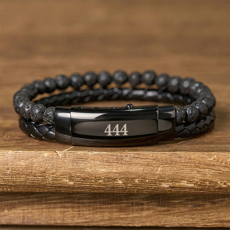 Buddha Stones Lava Rock Angel Numbers Double Wrap Leather Faith Bracelet - Lava Rock(Wrist Circumference: 18-19cm) - 444 - image 23