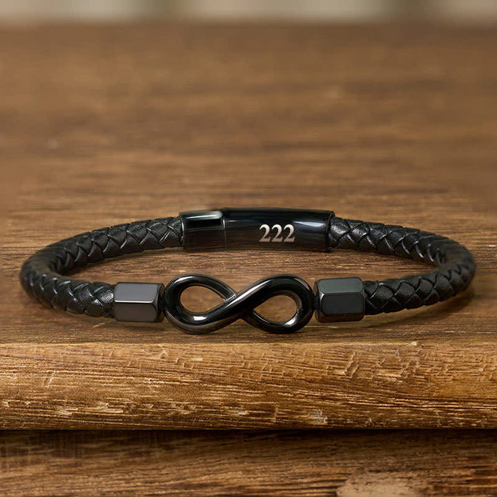 Buddha Stones Angel Numbers Infinity Symbol Leather Faith Bracelet - 222(Wrist Circumference: 18-19cm) - image 3