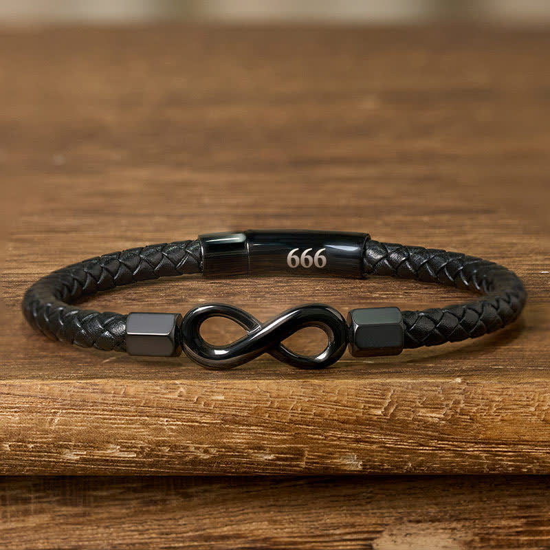 Buddha Stones Angel Numbers Infinity Symbol Leather Faith Bracelet - 666(Wrist Circumference: 18-19cm) - image 22