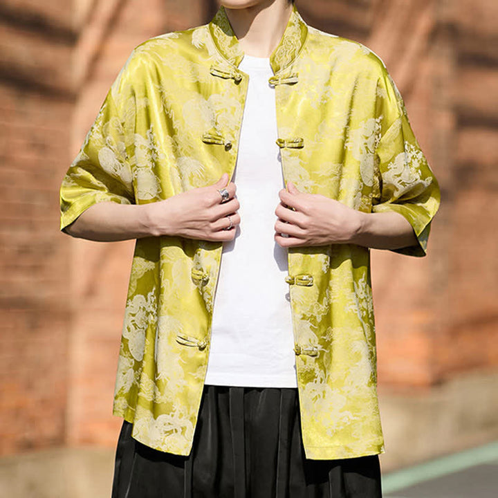 Buddha Stones Summer Tang Style Frog Button Animal Patterns Men's Short Sleeve Shirts - image 13