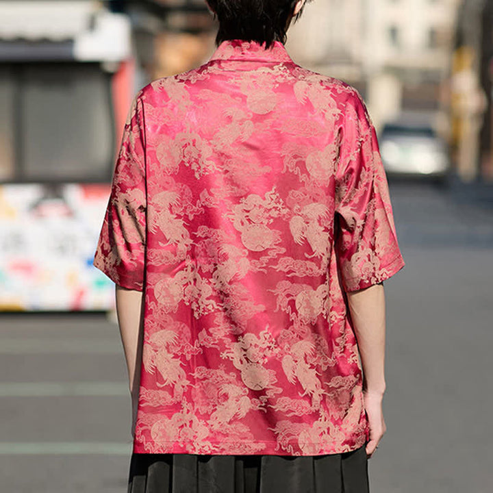 Buddha Stones Summer Tang Style Frog Button Animal Patterns Men's Short Sleeve Shirts - image 1