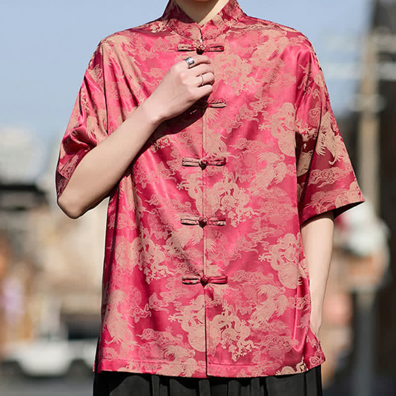 Buddha Stones Summer Tang Style Frog Button Animal Patterns Men's Short Sleeve Shirts - image 5