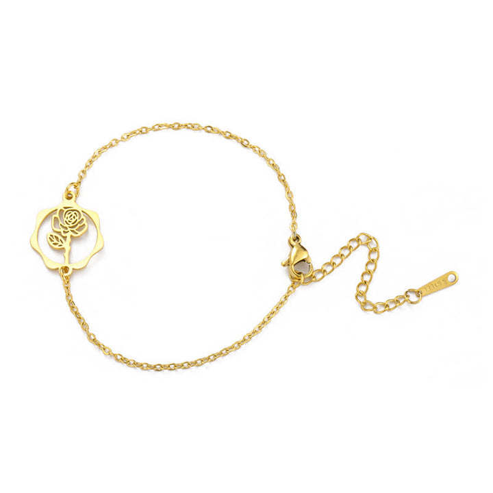 Buddha Stones Titanium Steel Birth Flower New beginning Bracelet - Rose - Golden Titanium Steel - image 2