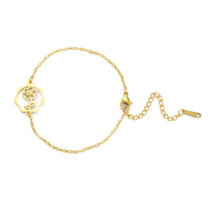 Buddha Stones Titanium Steel Birth Flower New beginning Bracelet - Cosmos - Golden Titanium Steel - image 20
