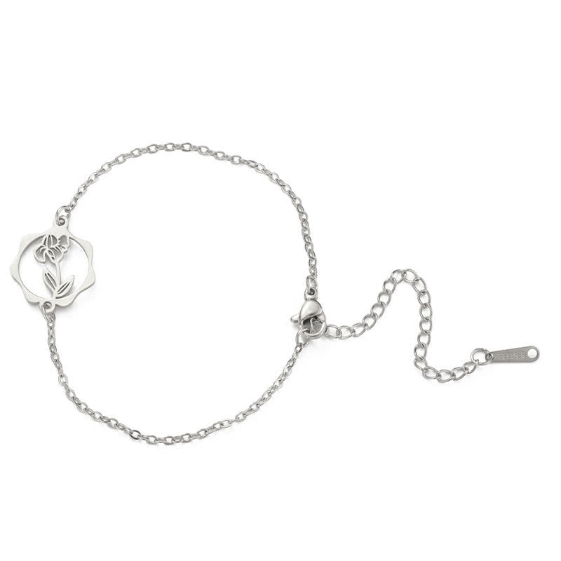 Buddha Stones Titanium Steel Birth Flower New beginning Bracelet - Iris - Silvery Titanium Steel - image 7
