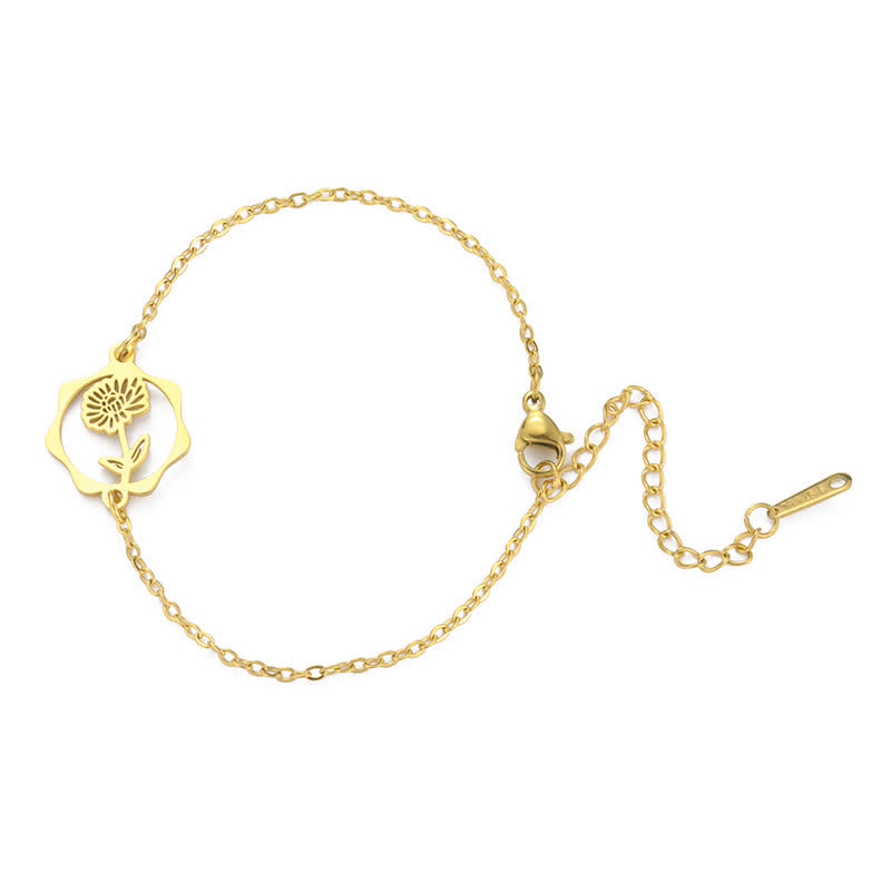 Buddha Stones Titanium Steel Birth Flower New beginning Bracelet - Chrysanthemum - Golden Titanium Steel - image 11