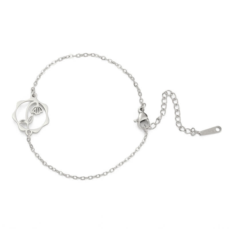 Buddha Stones Titanium Steel Birth Flower New beginning Bracelet - Snowdrop - Silvery Titanium Steel - image 13