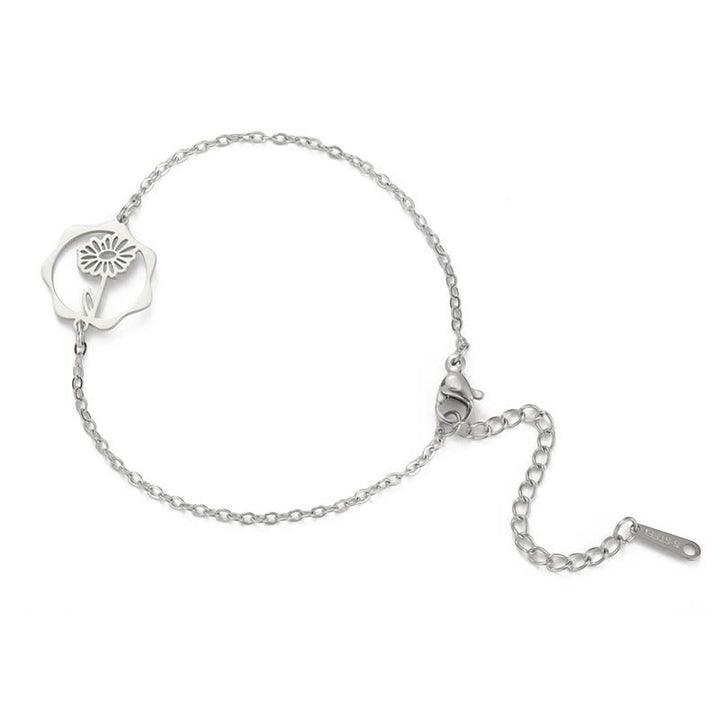 Buddha Stones Titanium Steel Birth Flower New beginning Bracelet - Daisy - Silvery Titanium Steel - image 16