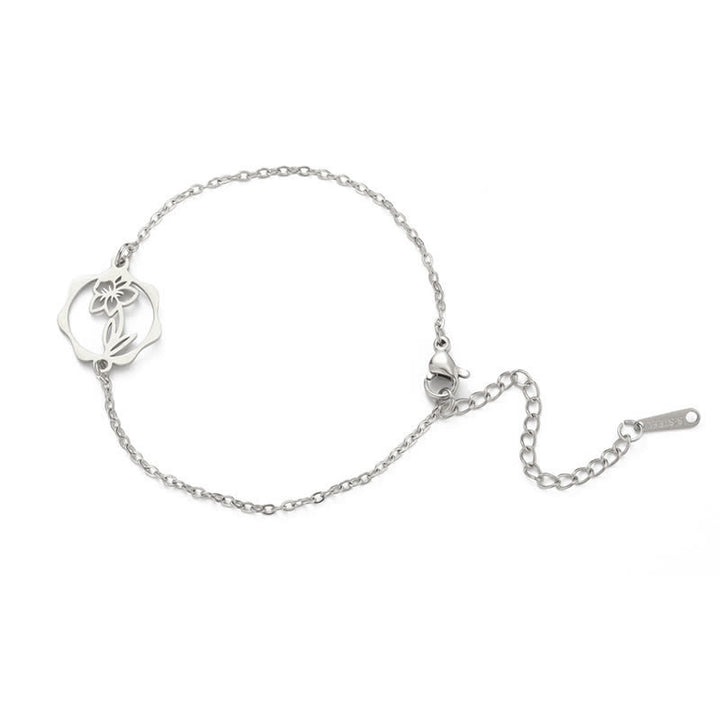 Buddha Stones Titanium Steel Birth Flower New beginning Bracelet - Narcissus - Silvery Titanium Steel - image 28