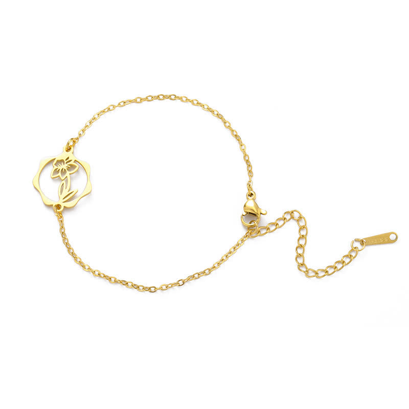 Buddha Stones Titanium Steel Birth Flower New beginning Bracelet - Narcissus - Golden Titanium Steel - image 29