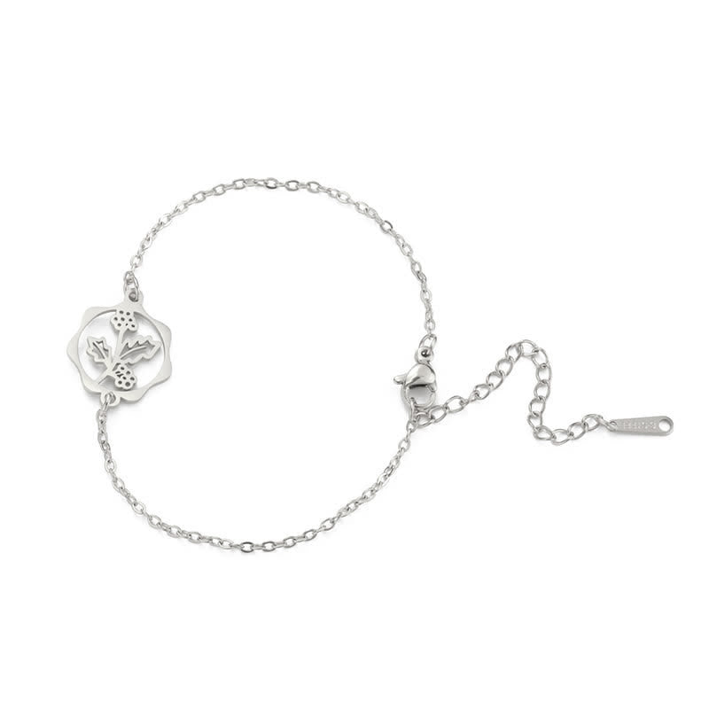 Buddha Stones Titanium Steel Birth Flower New beginning Bracelet - Holly - Silvery Titanium Steel - image 34