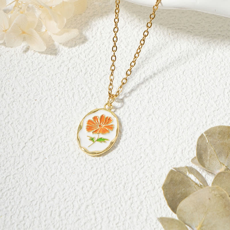 Buddha Stones Titanium Steel Birth Flower Strengthen Pendant Necklace - Cosmos - Golden Titanium Steel - image 21