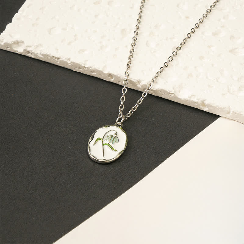 Buddha Stones Titanium Steel Birth Flower Strengthen Pendant Necklace - Snowdrop - Silvery Titanium Steel - image 2