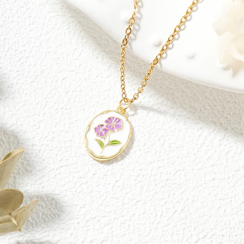Buddha Stones Titanium Steel Birth Flower Strengthen Pendant Necklace - Violet - Golden Titanium Steel - image 3