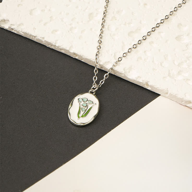 Buddha Stones Titanium Steel Birth Flower Strengthen Pendant Necklace - Lily of the Valley - Silvery Titanium Steel - image 12