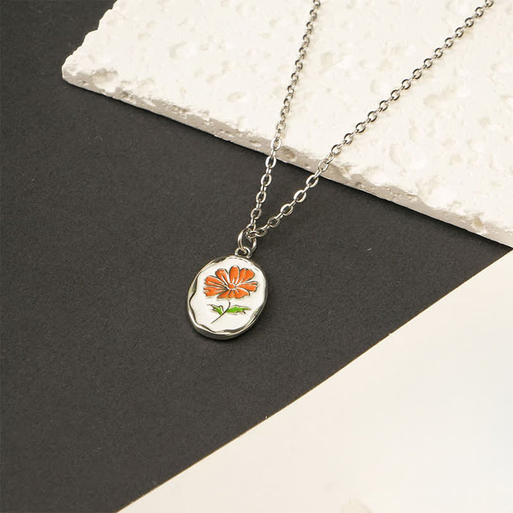 Buddha Stones Titanium Steel Birth Flower Strengthen Pendant Necklace - Cosmos - Silvery Titanium Steel - image 22