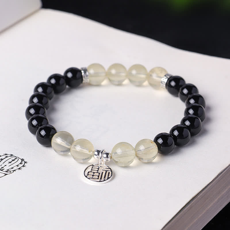 Buddha Stones Black Onyx Fu Character Beaded Luck Bracelet - image 2
