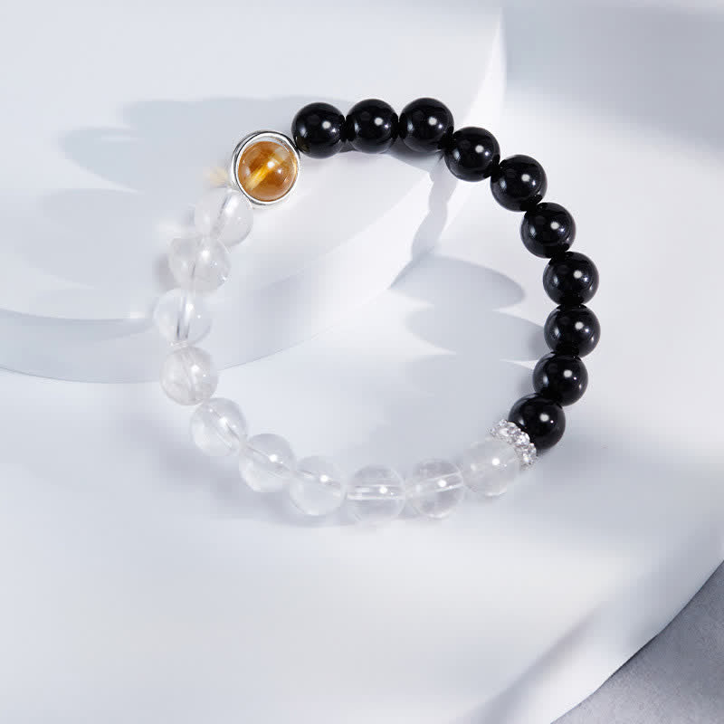 Buddha Stones Clear Quartz Black Obsidian Protection Bracelet - image 1