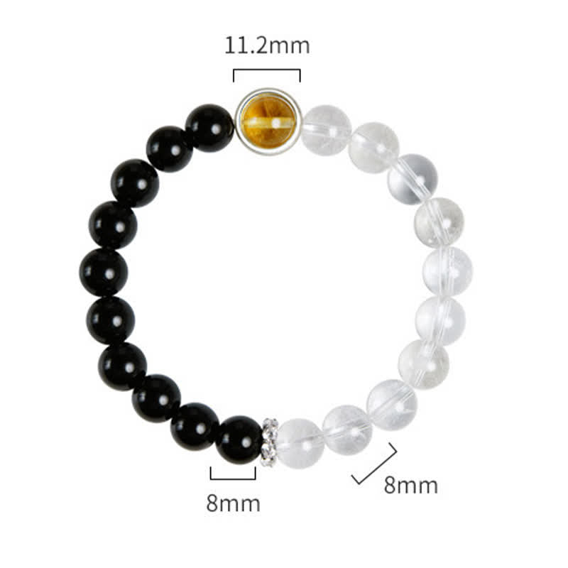 Buddha Stones Clear Quartz Black Obsidian Protection Bracelet - image 8