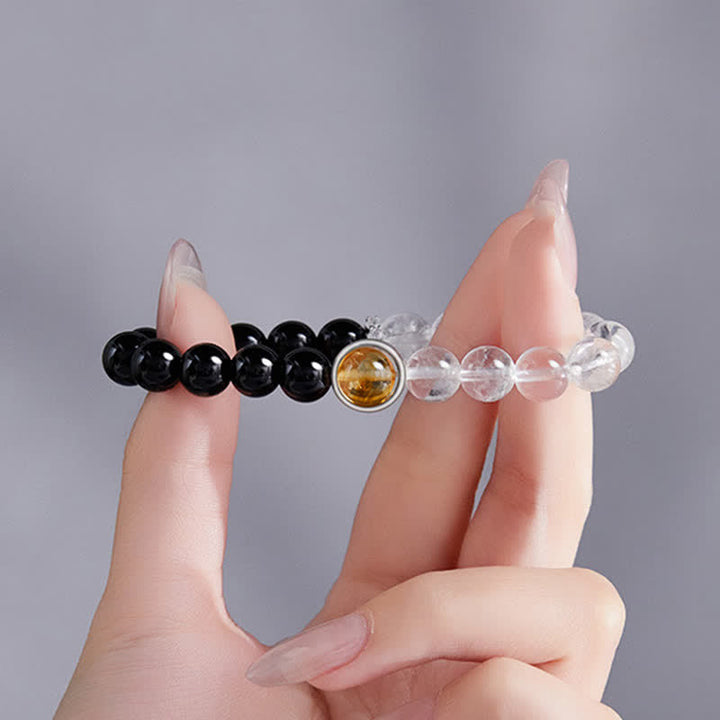 Buddha Stones Clear Quartz Black Obsidian Protection Bracelet - image 2